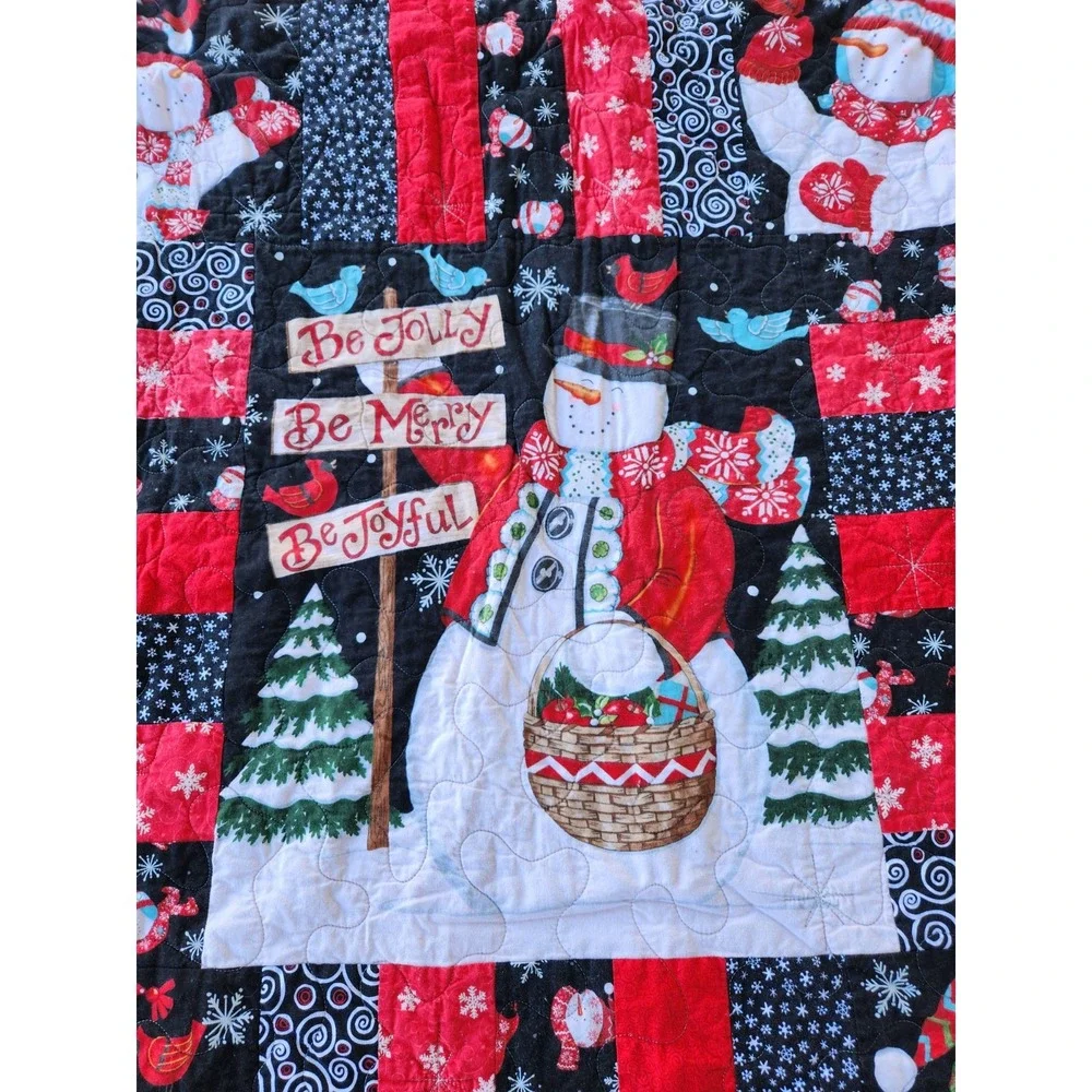 Vintage Christmas Snowman Holiday Cotton Patchwork Quilted‎ Throw Blanket 50x60